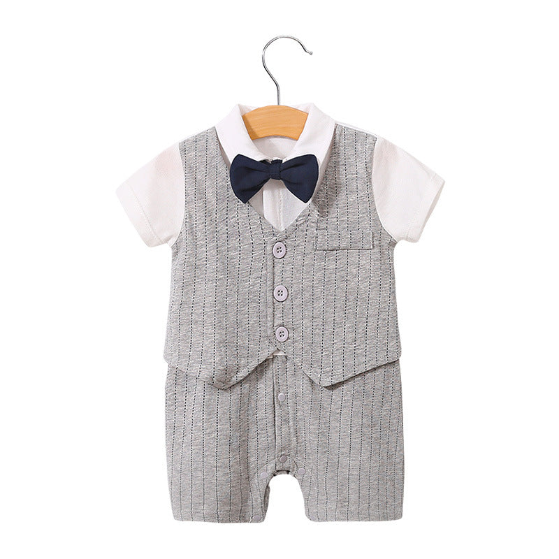 Baby Bodysuit Summer Short Sleeve Baby Full Moon Clothing Newborn Thin Gentleman Romper Creeper