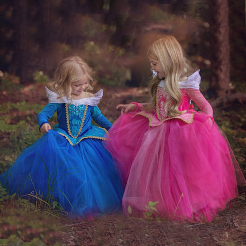 Princess dress, Sleeping Beauty dress, Frozen and Snowy Romance girl dress, Mesh long sleeved fluffy performance suit