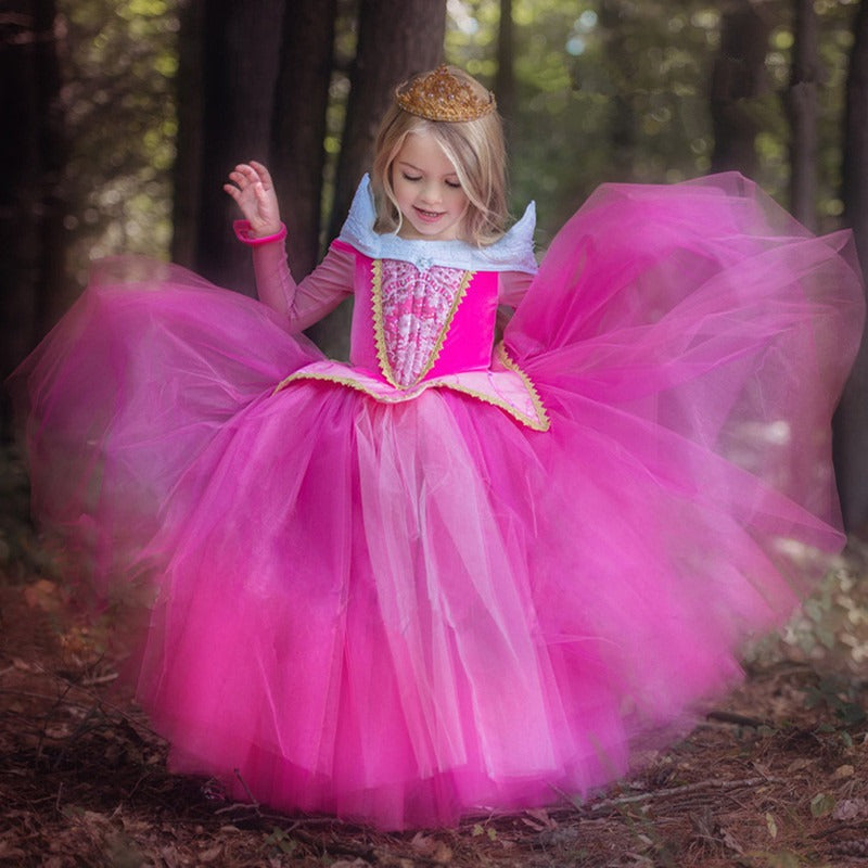 Princess dress, Sleeping Beauty dress, Frozen and Snowy Romance girl dress, Mesh long sleeved fluffy performance suit