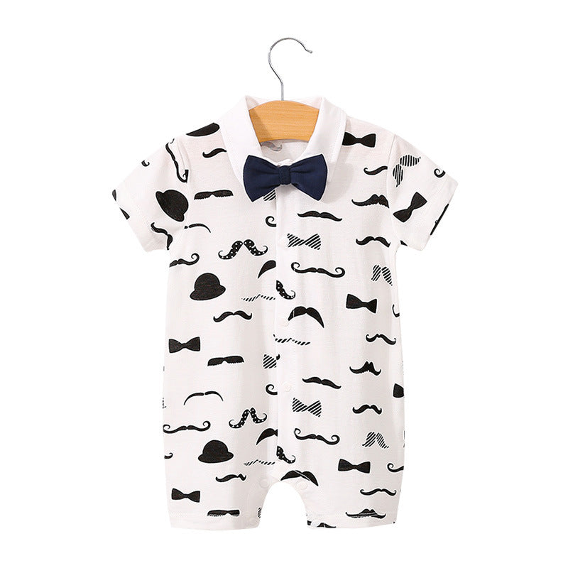 Baby Bodysuit Summer Short Sleeve Baby Full Moon Clothing Newborn Thin Gentleman Romper Creeper