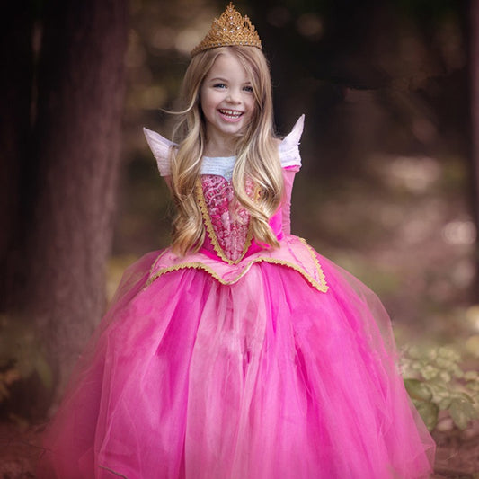 Princess dress, Sleeping Beauty dress, Frozen and Snowy Romance girl dress, Mesh long sleeved fluffy performance suit