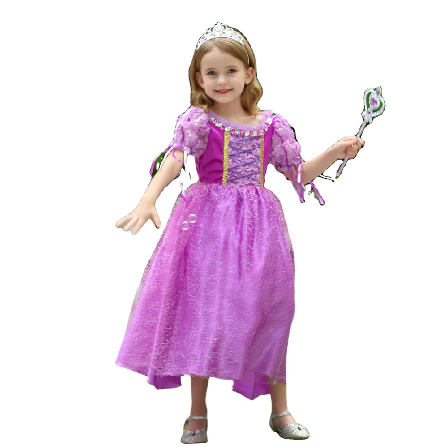 Western style dress, long hair princess dress, short sleeved girl performance dress, holiday dress