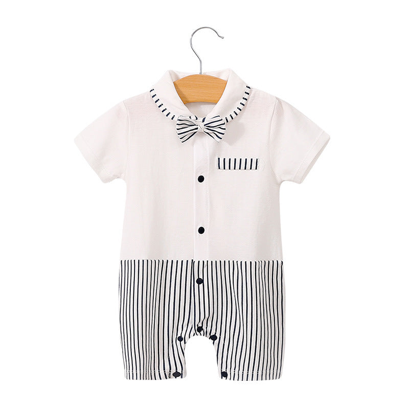 Baby Bodysuit Summer Short Sleeve Baby Full Moon Clothing Newborn Thin Gentleman Romper Creeper