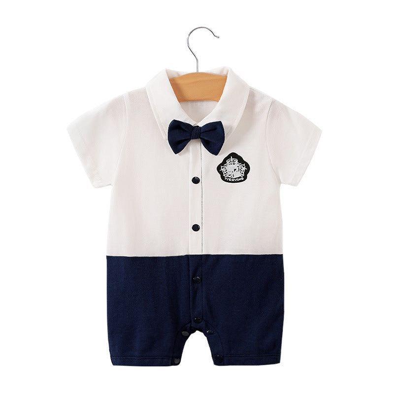 Baby Bodysuit Summer Short Sleeve Baby Full Moon Clothing Newborn Thin Gentleman Romper Creeper